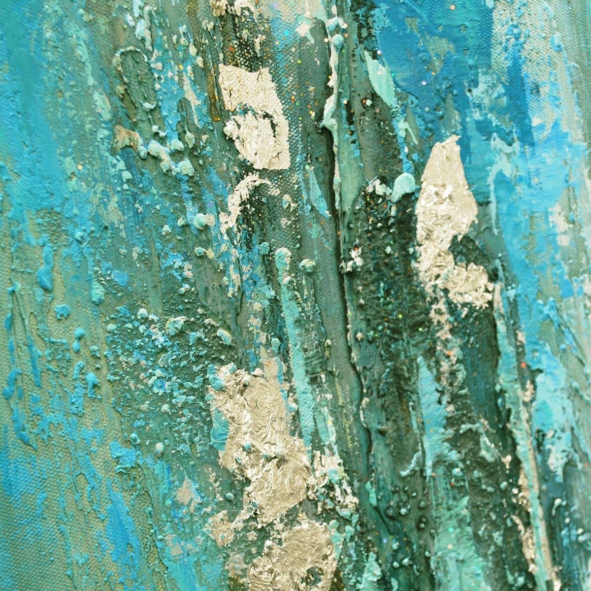 Pagazzi Mineral Aqua Haze Abstract Canvas with Silver Frame - 100x80cm