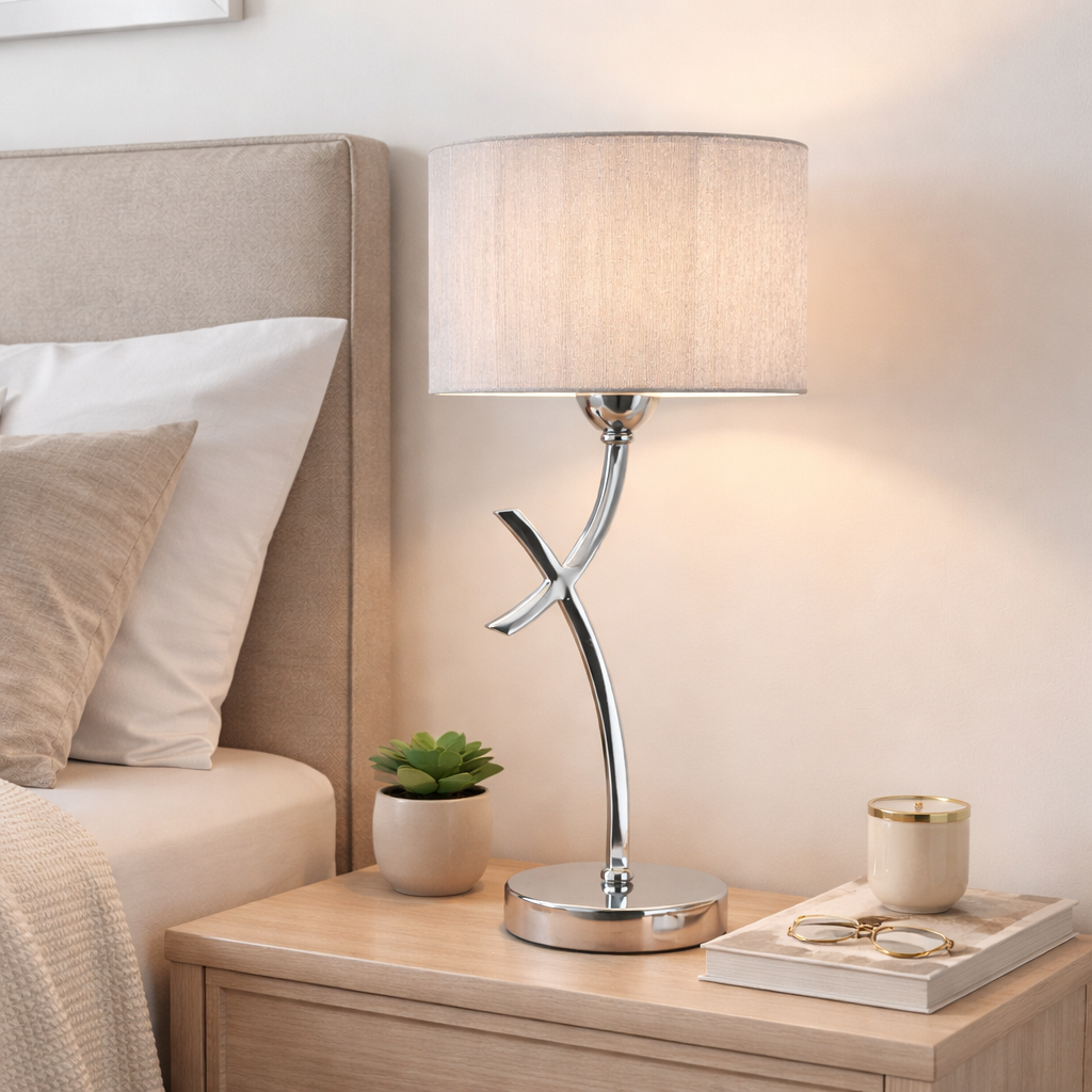 Pagazzi Justina Polished Chrome Table Lamp with Silver String Shade - 43cm