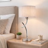 Pagazzi Justina Polished Chrome Table Lamp with Silver String Shade - 43cm