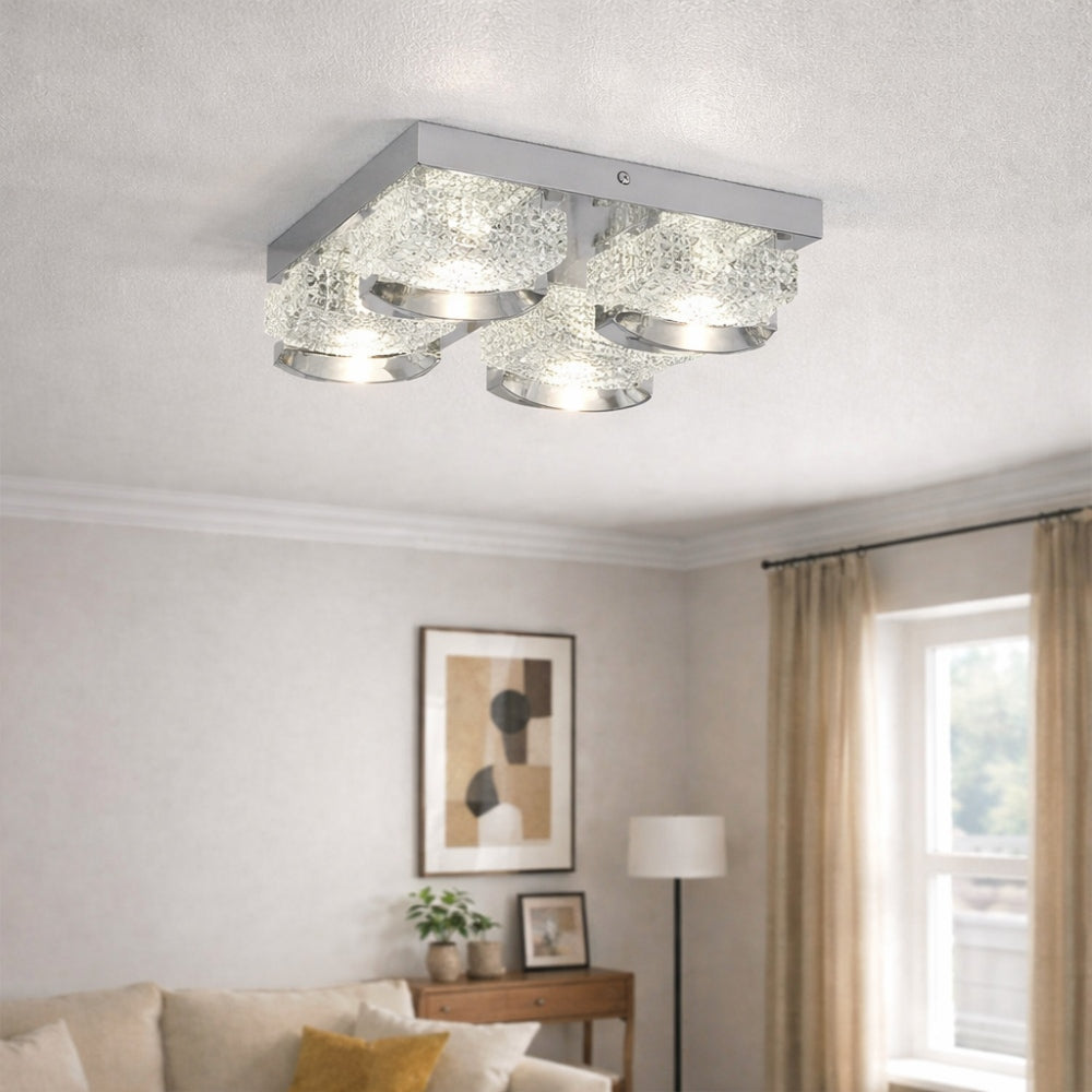 Pagazzi Liana Polished Chrome Square LED Flush Ceiling Light