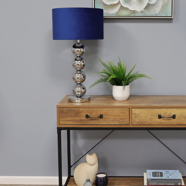 Pagazzi Aila Chrome Metal Sphere Table Lamp with Navy Shade