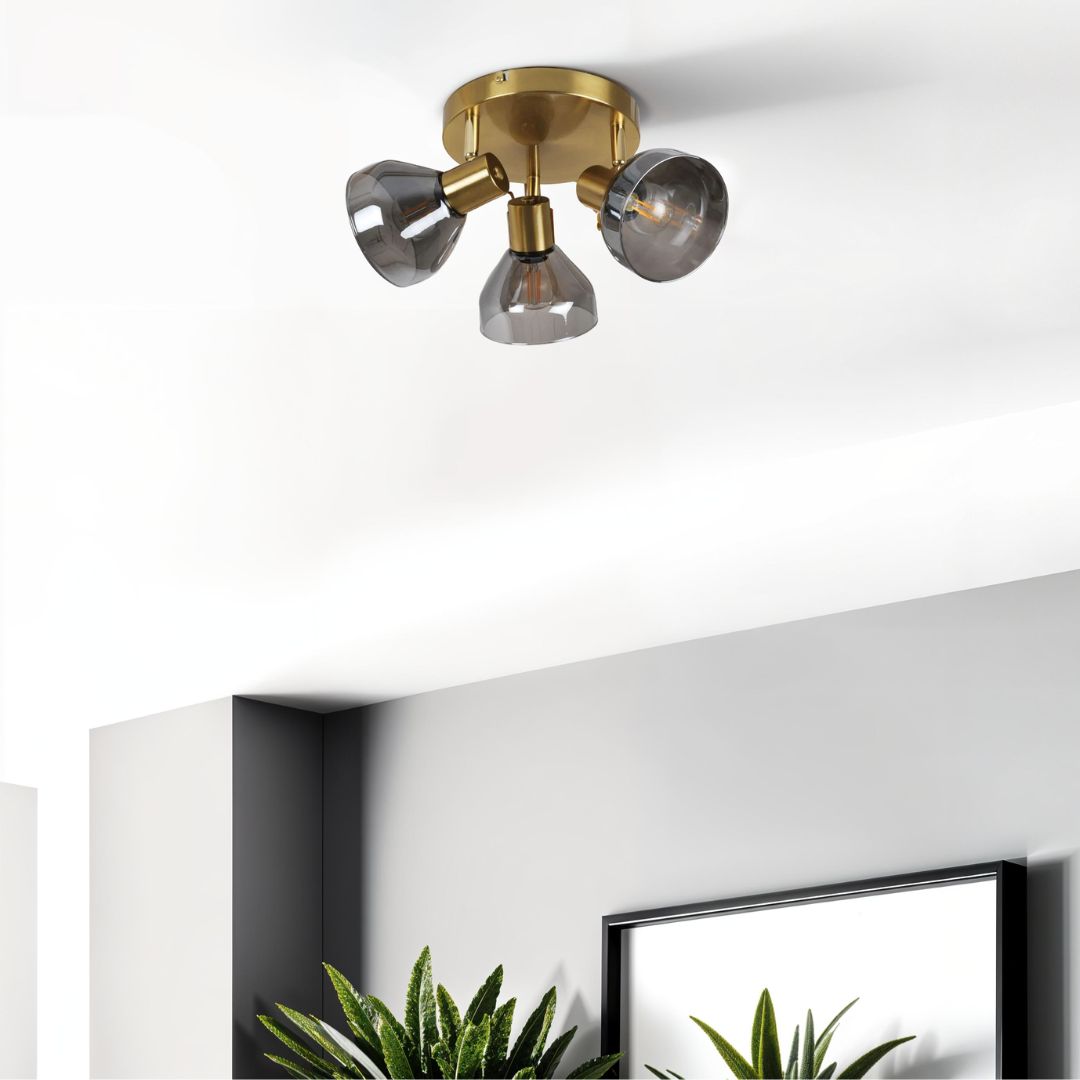 Pagazzi Fosco 3 Light Round Plate Spot Brushed Brass Ceiling Light