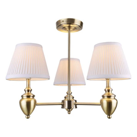 Pagazzi Giona Antique Brass White Semi Flush 3 Light Ceiling Light