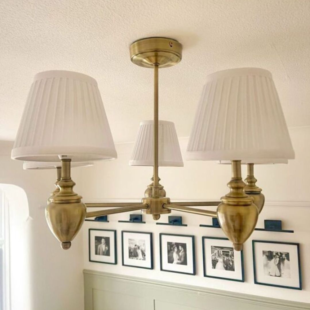 Pagazzi Giona Antique Brass White Semi Flush 5 Light