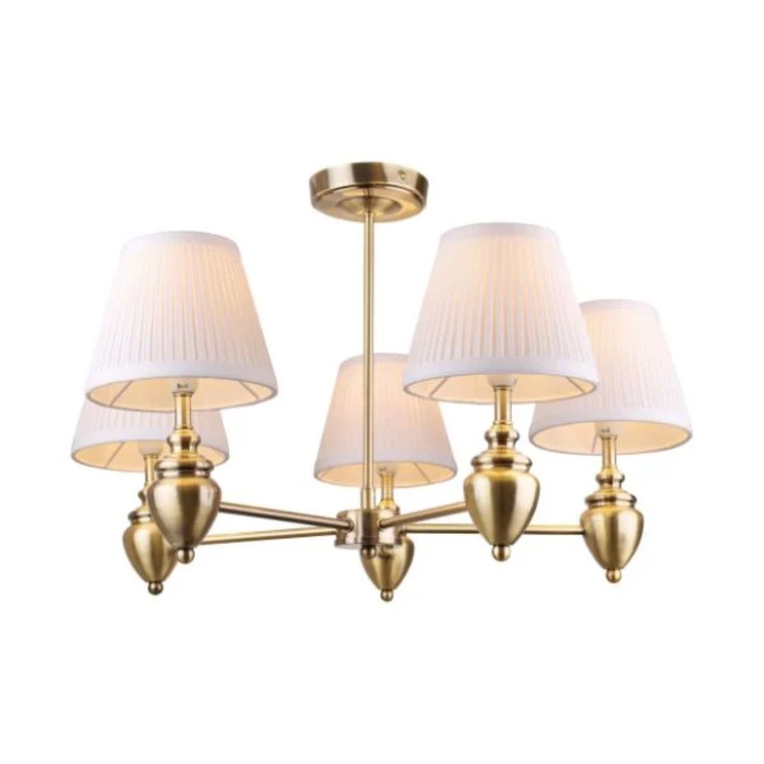 Pagazzi Giona Antique Brass White Semi Flush 5 Light