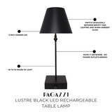 Pagazzi Lustre Black LED Rechargeable Table Lamp