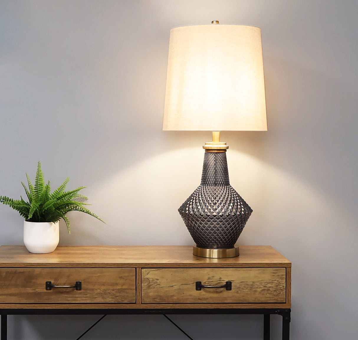 Pagazzi Lia Antique Brass Smoked Glass Table Lamp