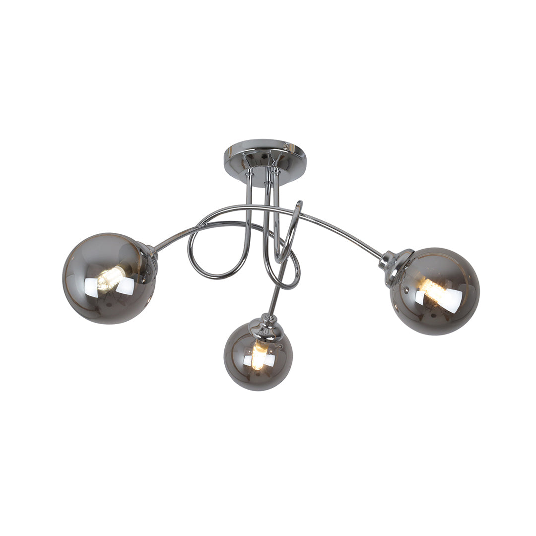 Pagazzi Bungo 3 Light Polished Chrome Smoked Glass Ceiling Light