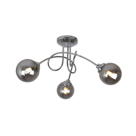 Pagazzi Bungo 3 Light Polished Chrome Smoked Glass Ceiling Light