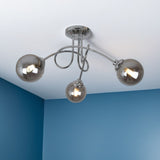 Pagazzi Bungo 3 Light Polished Chrome Smoked Glass Ceiling Light