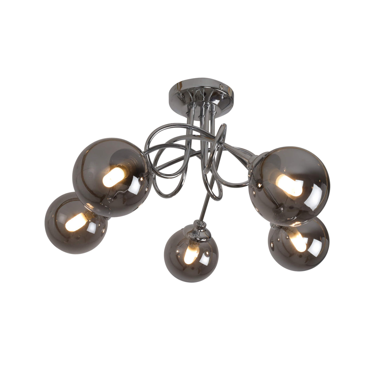 Pagazzi Bungo 5 Light Polished Chrome Smoked Glass Ceiling Light