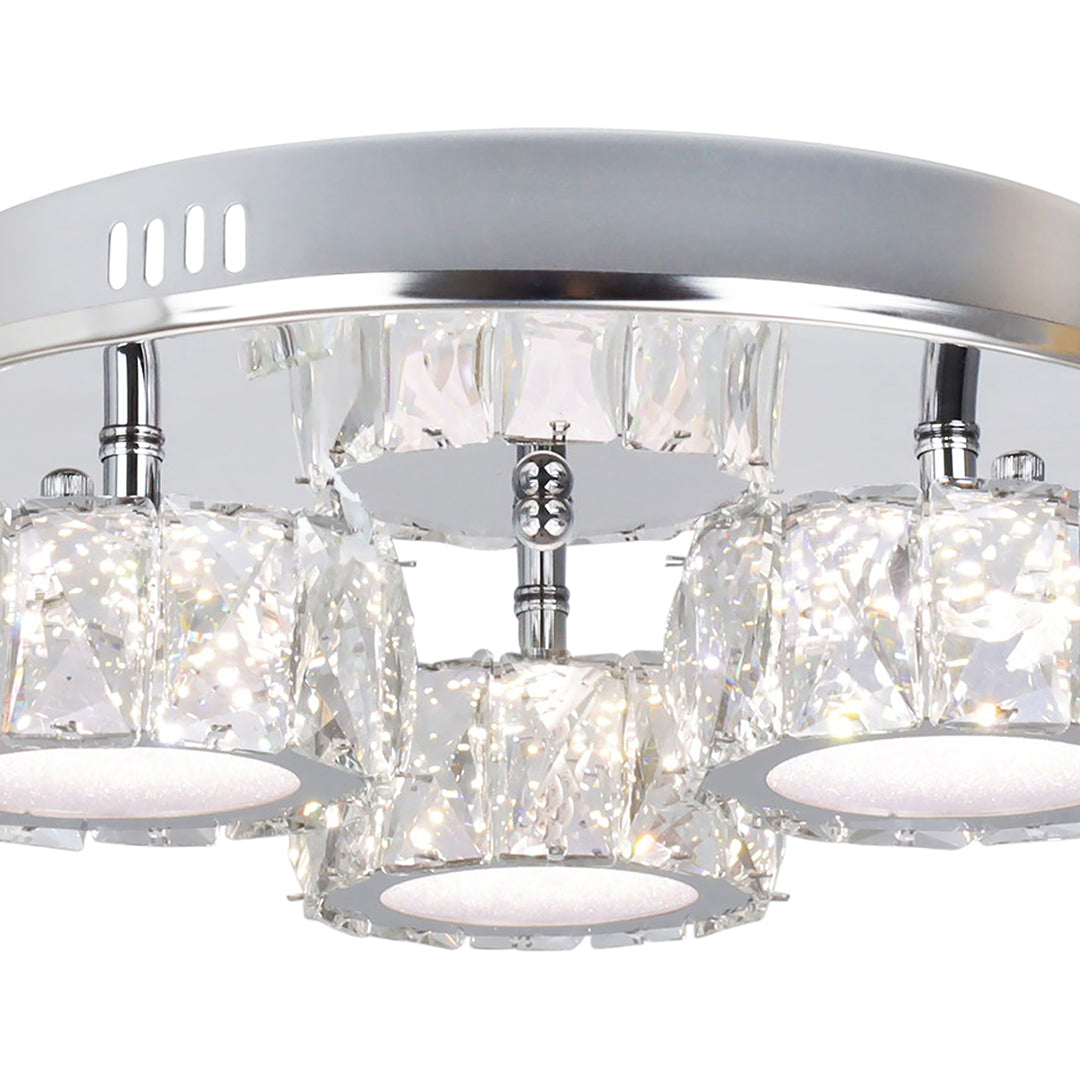 Pagazzi Dilan 3 Light Polished Chrome Crystal LED Flush Ceiling Light