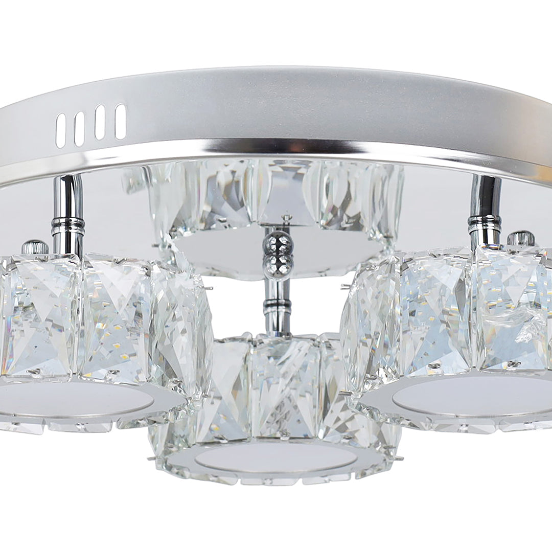Pagazzi Dilan 3 Light Polished Chrome Crystal LED Flush Ceiling Light