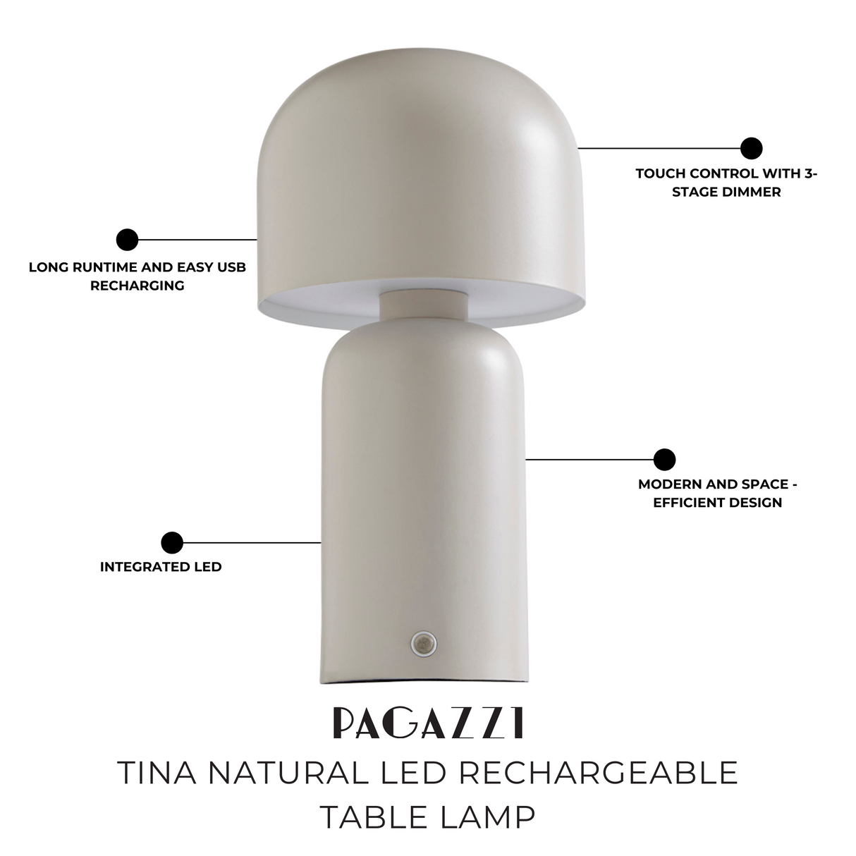 Pagazzi Tina Natural LED Rechargeable Table Lamp