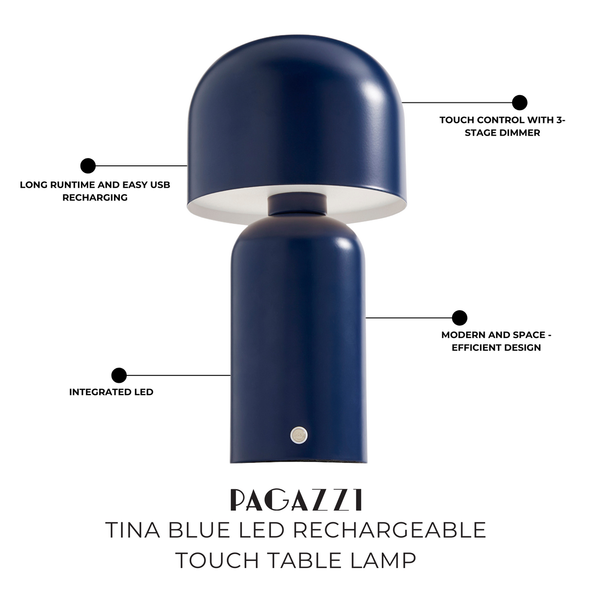 Pagazzi Tina Blue LED Rechargeable Touch Table Lamp
