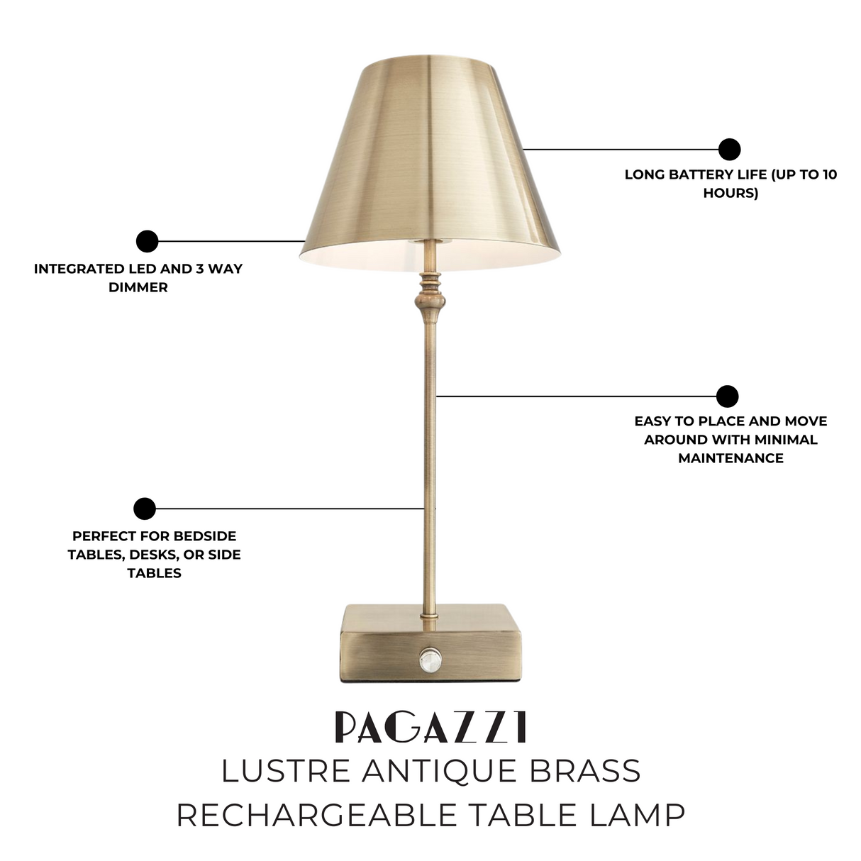 Pagazzi Lustre Antique Brass Rechargeable Table Lamp
