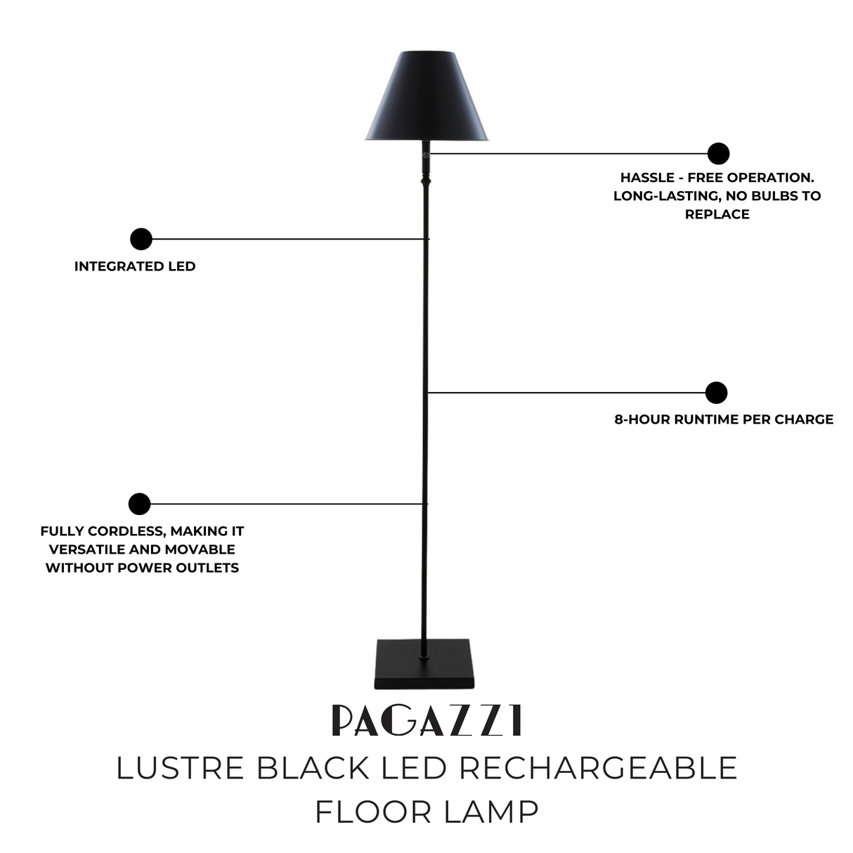 Pagazzi Lustre Black LED Rechargeable Floor Lamp