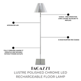 Pagazzi Lustre Polished Chrome LED Rechargeable Floor Lamp