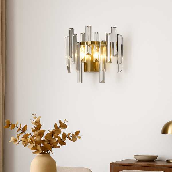 Pagazzi Onega Antique Brass Glass Crystal Wall Light