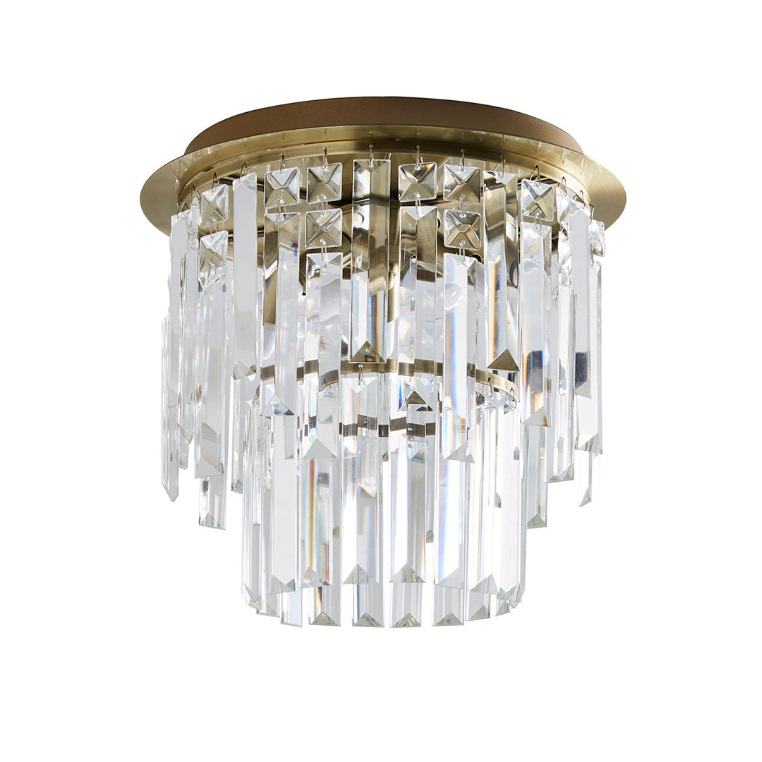 Pagazzi Onega 3 Light Antique Brass Glass Flush Ceiling Light