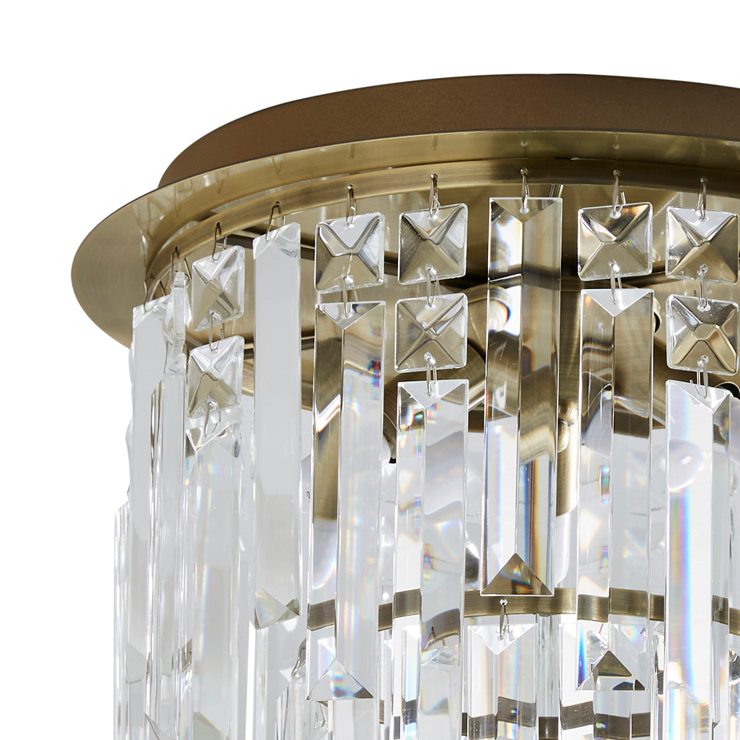 Pagazzi Onega 3 Light Antique Brass Glass Flush Ceiling Light