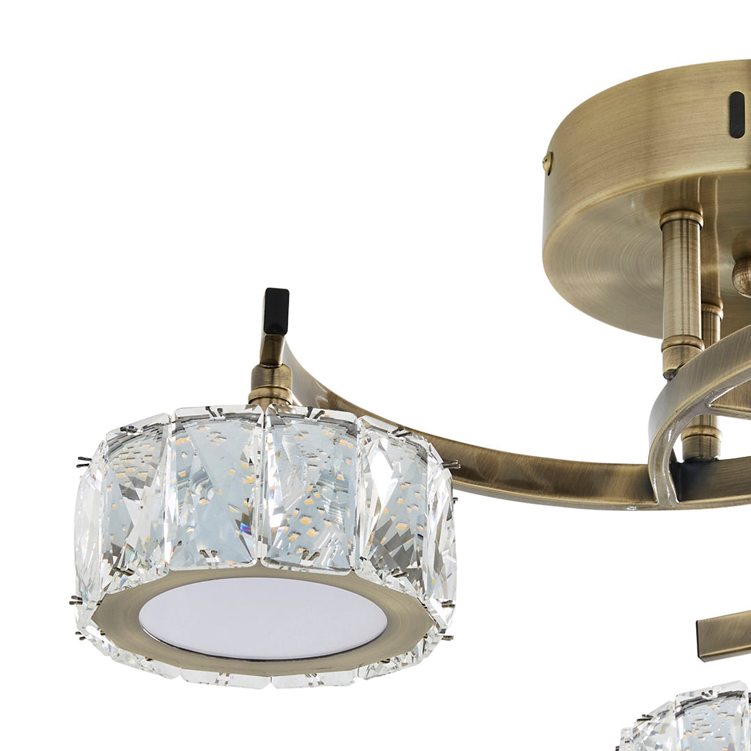 Pagazzi Dilan 3 Light Antique Brass LED Semi Flush Ceiling Light
