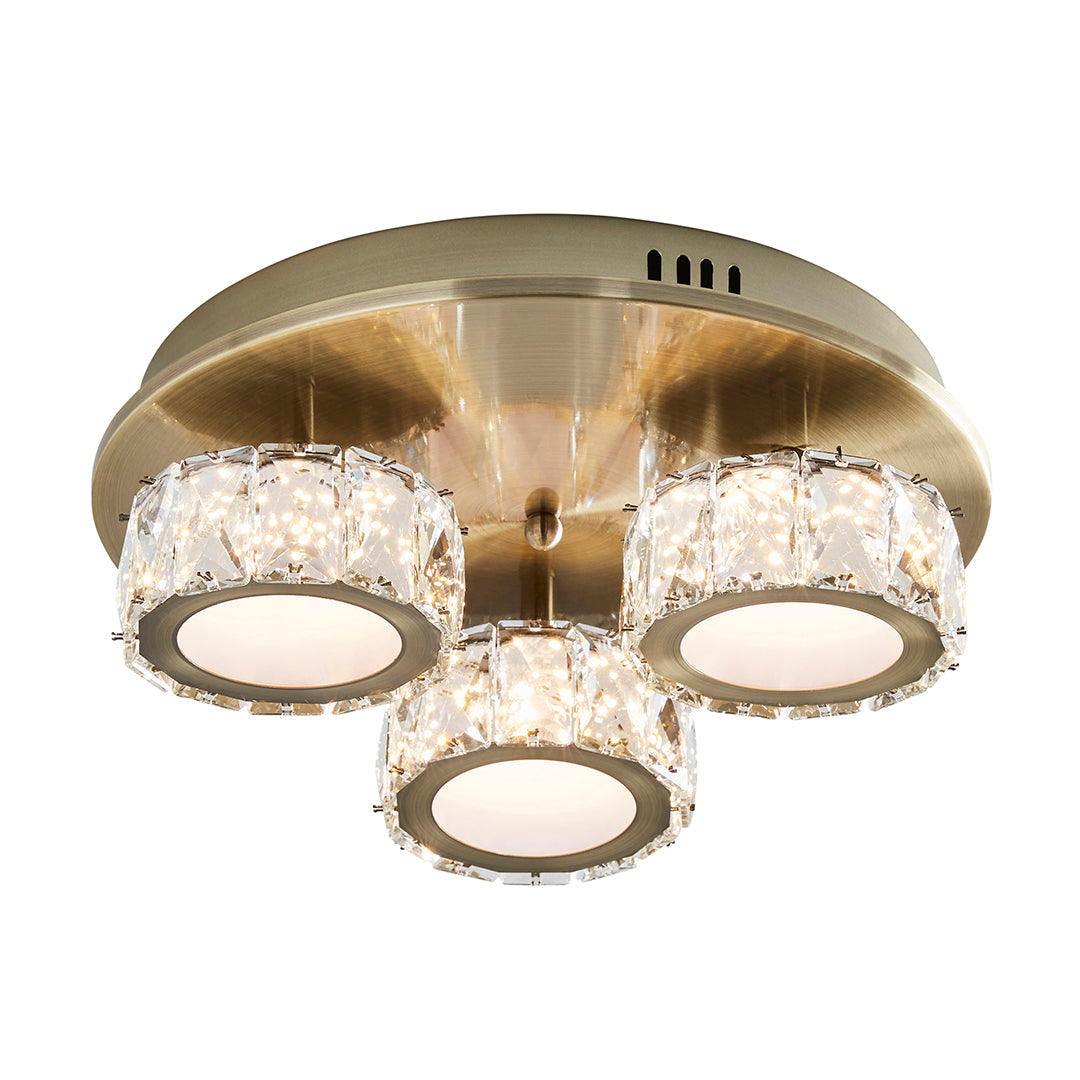 Pagazzi Dilan 3 Light Antique Brass LED Flush Ceiling Light