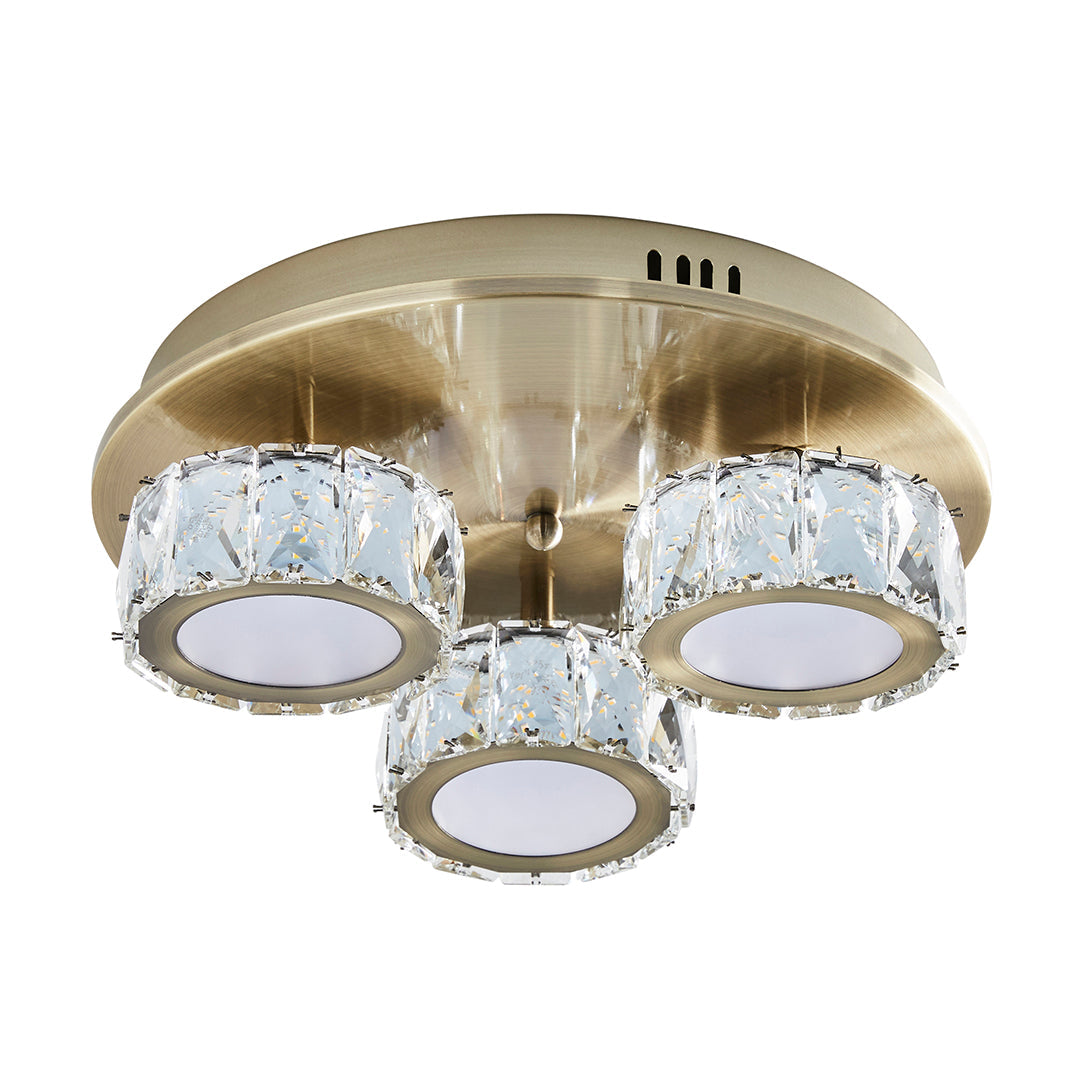 Pagazzi Dilan 3 Light Antique Brass LED Flush Ceiling Light