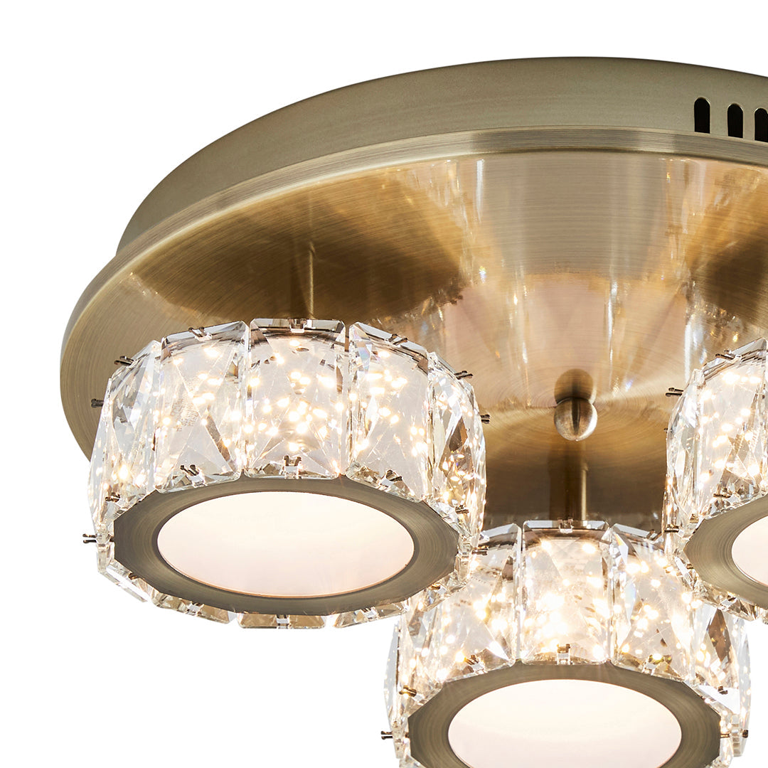 Pagazzi Dilan 3 Light Antique Brass LED Flush Ceiling Light