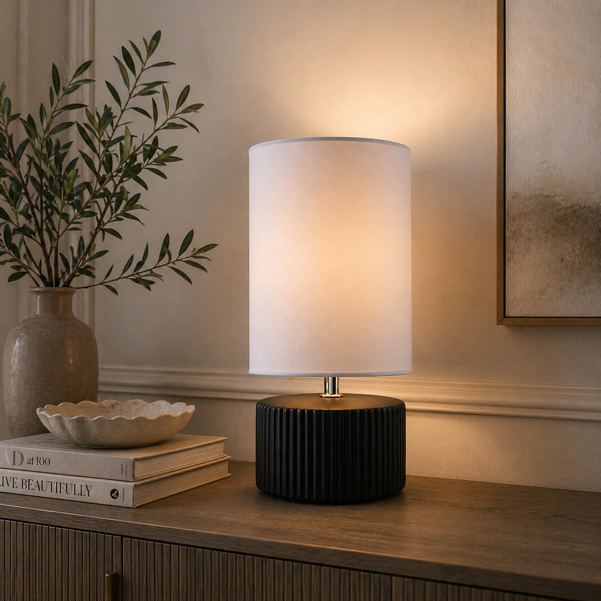Pagazzi Linden Black Ribbed Ceramic Table Lamp