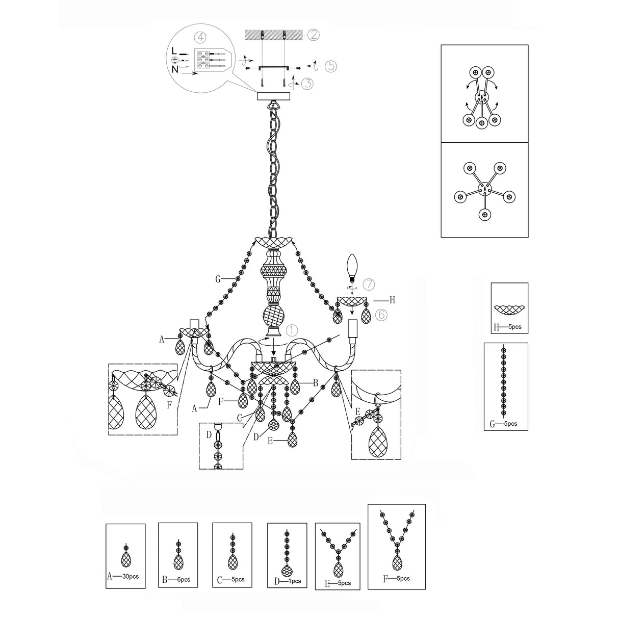 Pagazzi Vivienne 5 Light Chrome & Clear Chandelier Ceiling Pendant