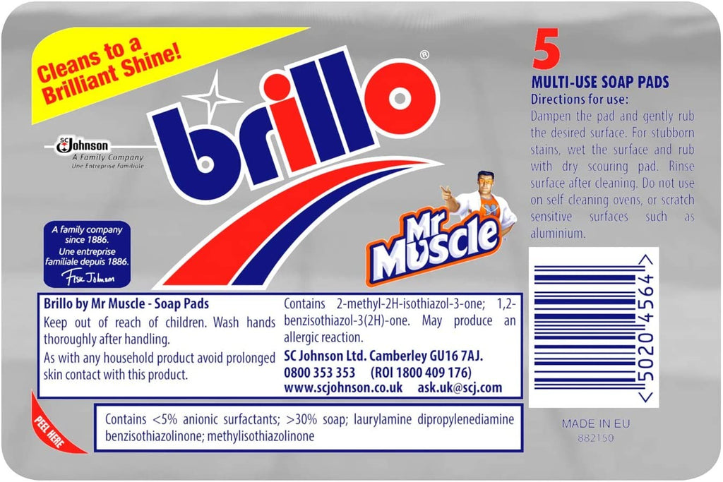 Image - Mr Muscle Brillo Multi Use Soap Pads, Pack of 5, Black