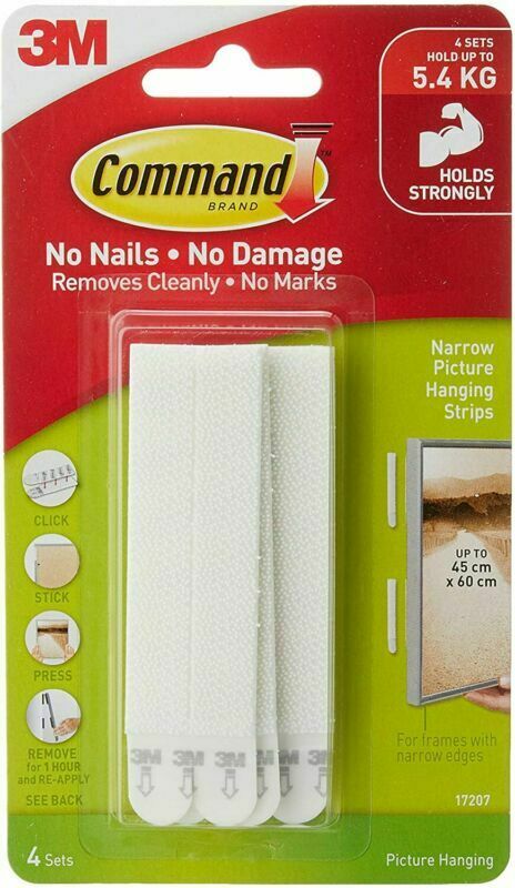 Image - 3M Command Narrow Picture Hanging Strips, 4pc, White