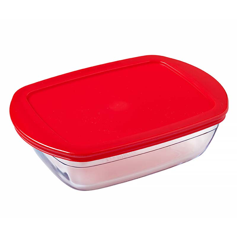 Image - O Cuisine Glass Rectangular Dish with Plastic Lid, 2.5 litre, Red