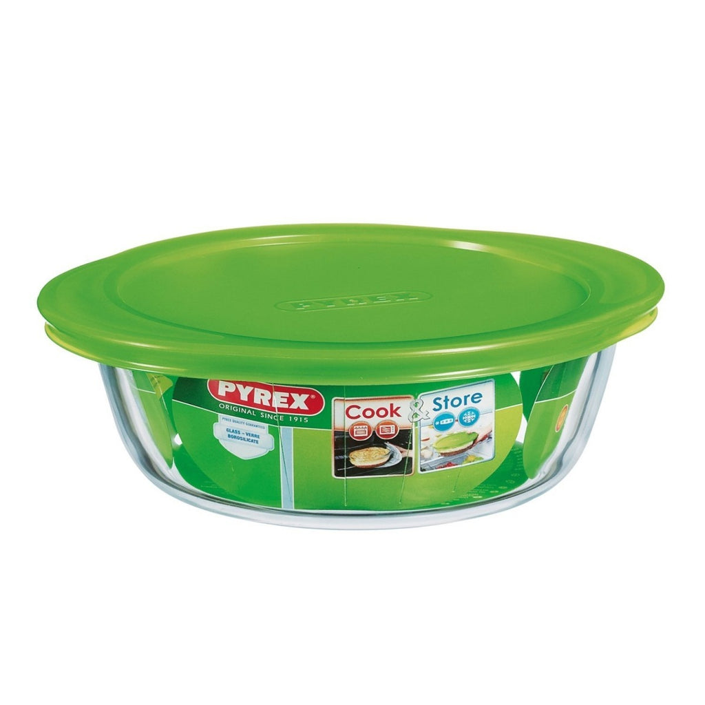 Image - Pyrex Cook & Store Glass Round Dish High Resistance with Lid, 1.1L