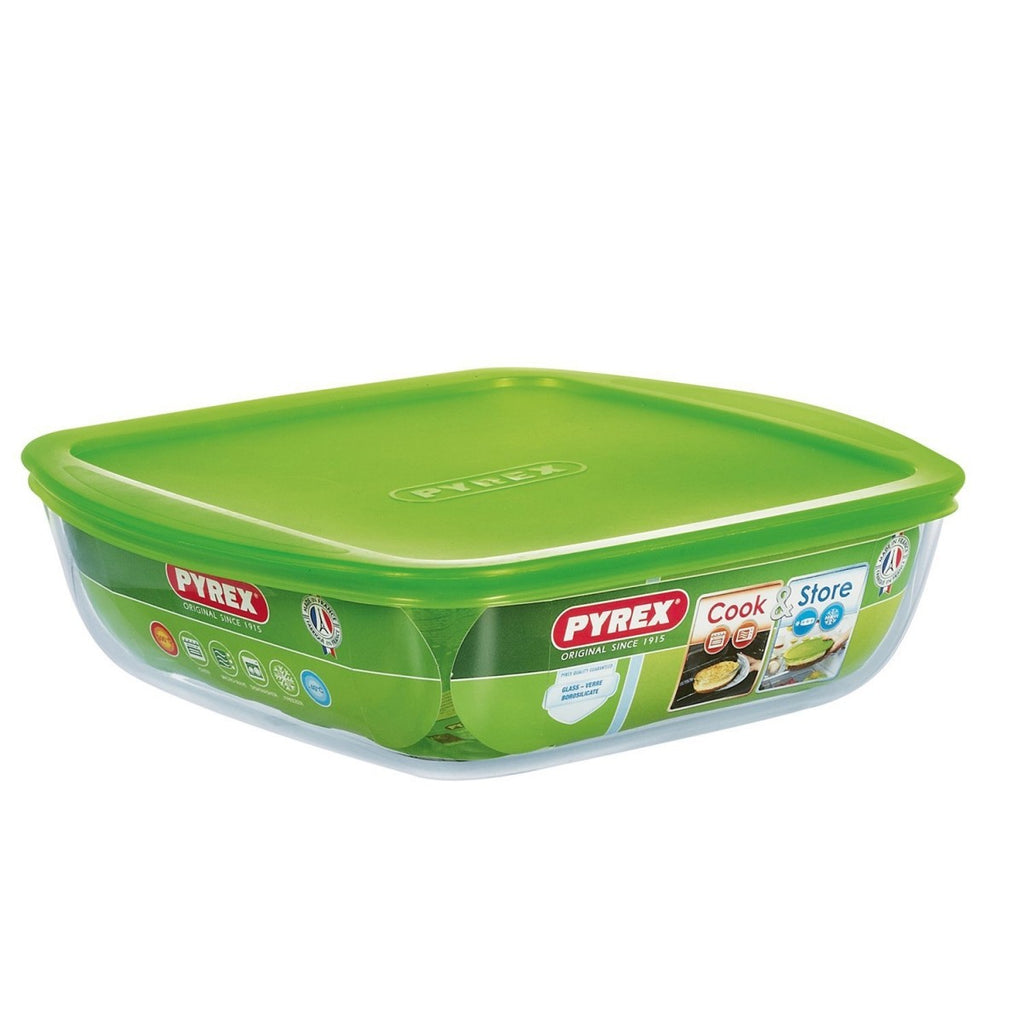 Image - Pyrex Cook & Store Glass Square Dish High Resistance with Lid, 25x22x7cm