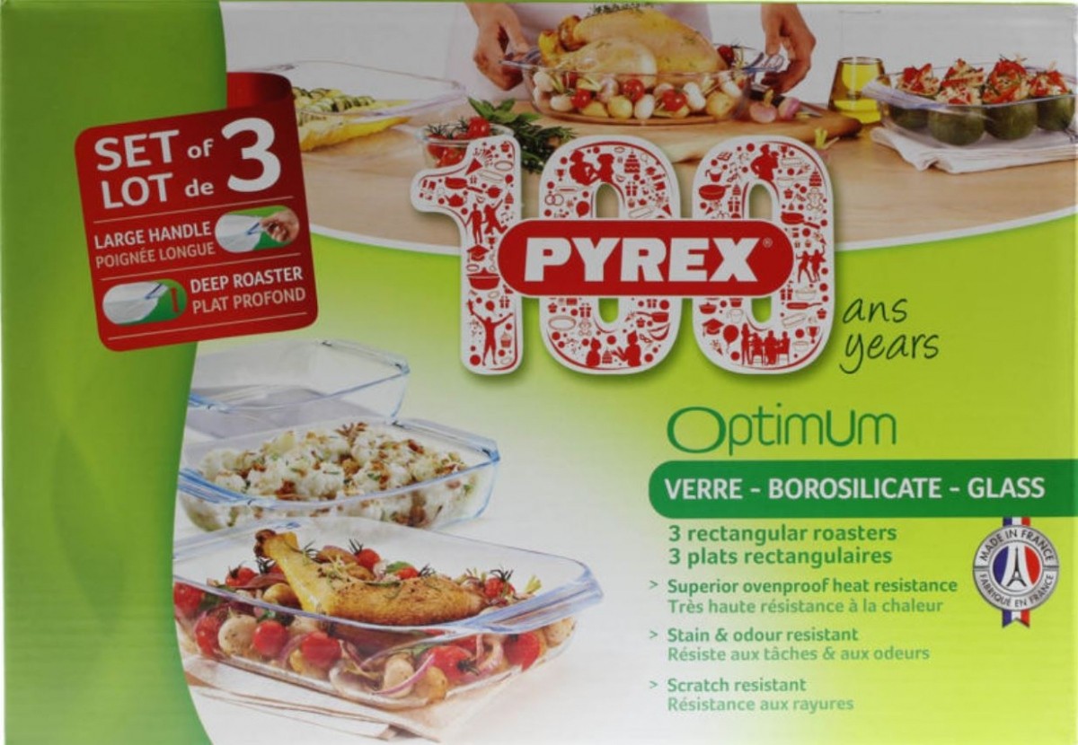 Glass Rectangle Pyrex Shop Pyrex Optimum Glass Rectangular Roaster Set 3, 2.1 + 2.9 + 3.8L ...