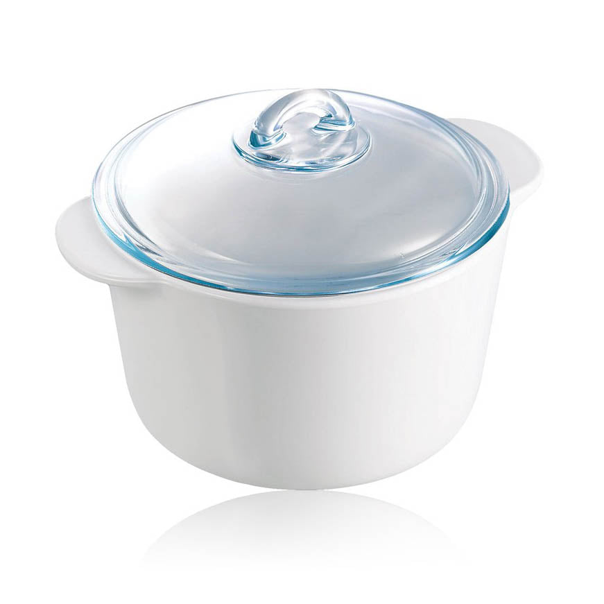 Image - Pyrex Flame Vitro-Ceramic Round Casserole with Glass Lid, 2L, White