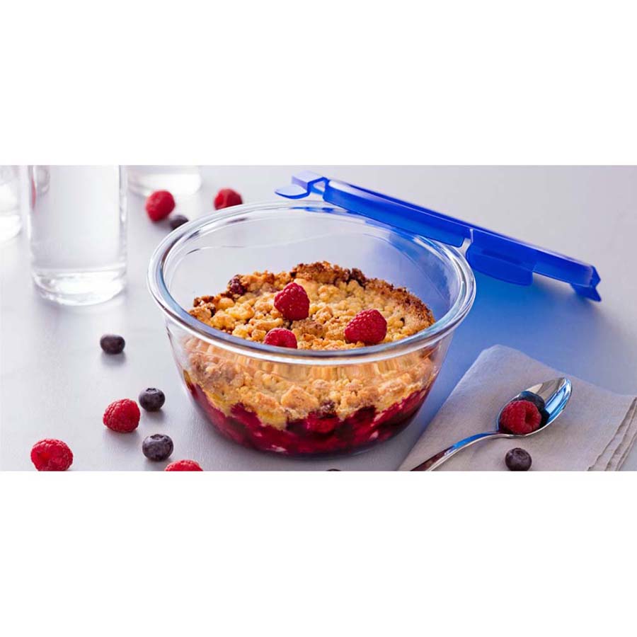 Image - Pyrex Cook & Go Glass Round Dish with Lid, 0.7L, Blue