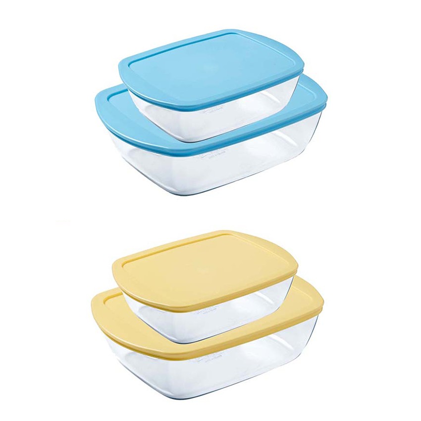 Set of 2 rectangular food containers, with lids, made of Cook & Freeze  heat-resistant glass, 1.5L / 2.6 L - Pyrex
