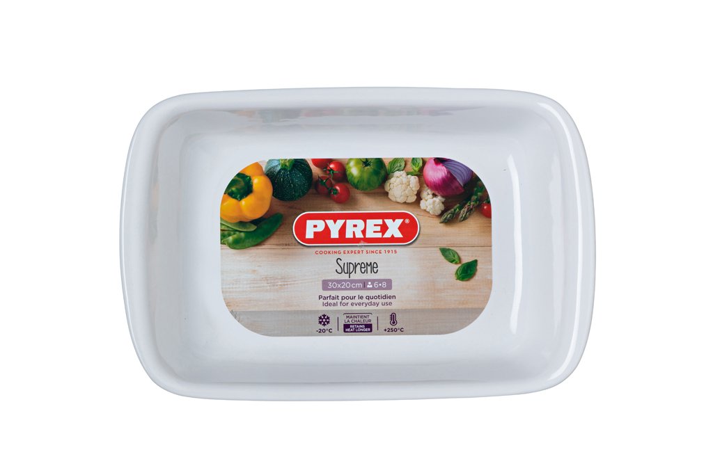 Image - Pyrex Supreme Pure White Rectangular Roaster Ceramic, 30x20cm