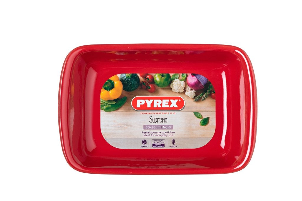Image - Pyrex Supreme Cherry Red Rectangular Roaster - Ceramic 30x20cm