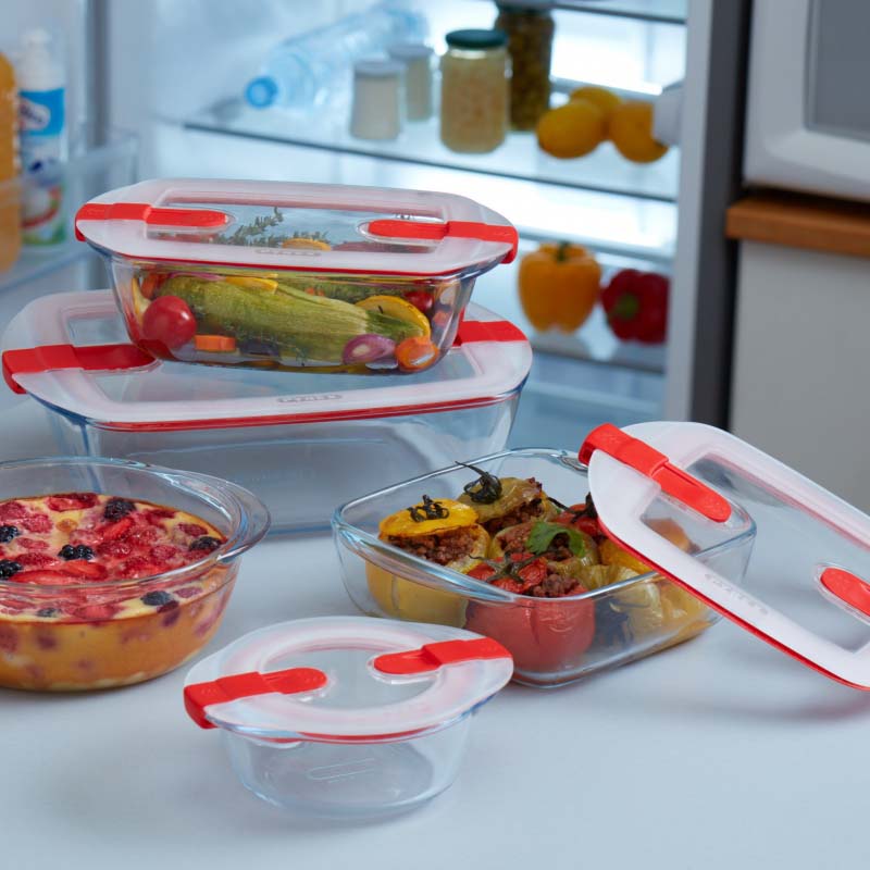 Image - Pyrex Cook & Heat Square Glass Food Container with Patented Microwave Safe Lid, 20x17x6cm