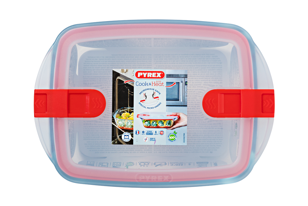 Image - Pyrex Cook & Heat Rectangular Glass Food Container with Patented Microwave Safe Lid, 23x15x6cm