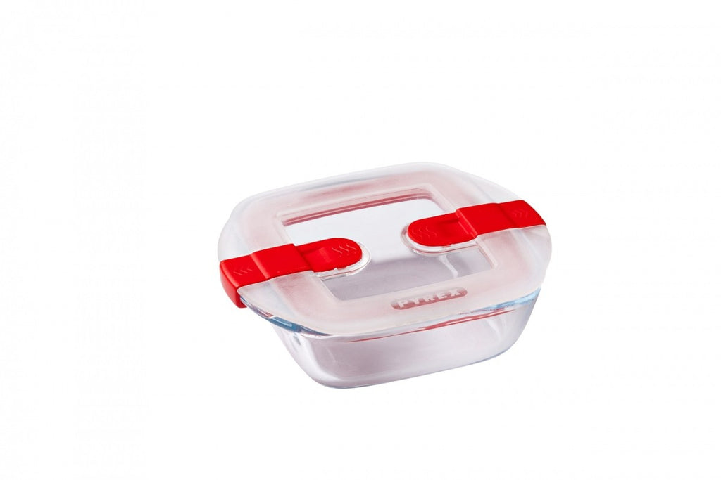 Image - Pyrex Cook & Heat Square Glass Food Container with Patented Microwave Safe Lid, 14x12x4cm