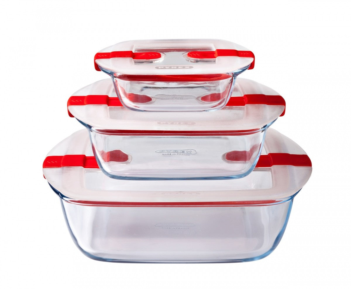 Image - Pyrex Cook & Heat Square Glass Food Container with Patented Microwave Safe Lid, 14x12x4cm