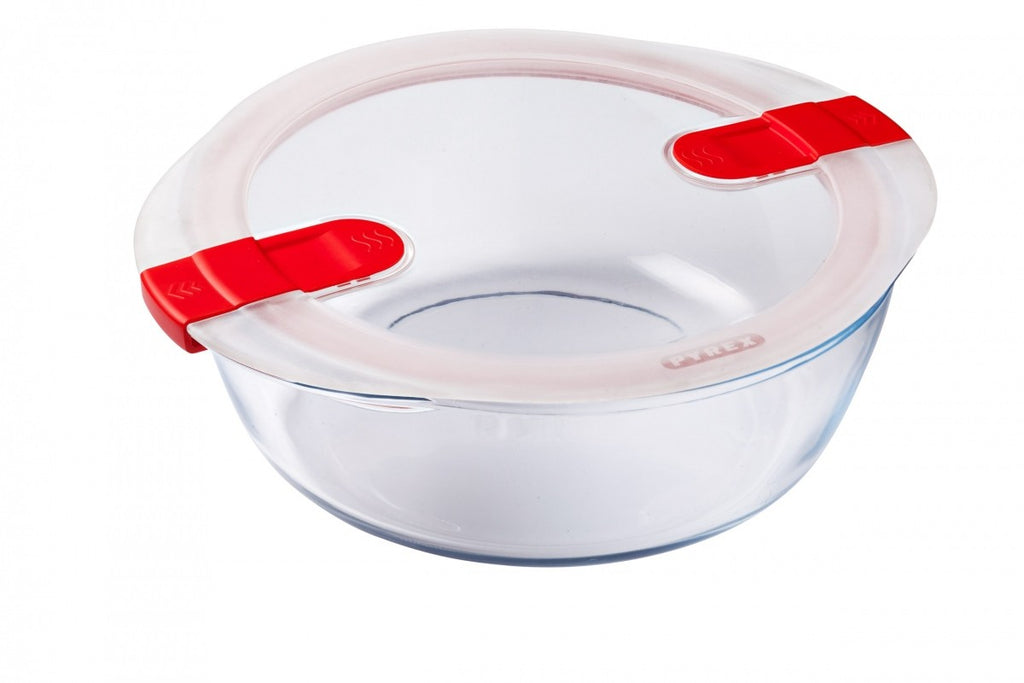 Image - Pyrex Cook & Heat Round Glass Food Container with Patented Microwave Safe Lid, 26x23x8cm