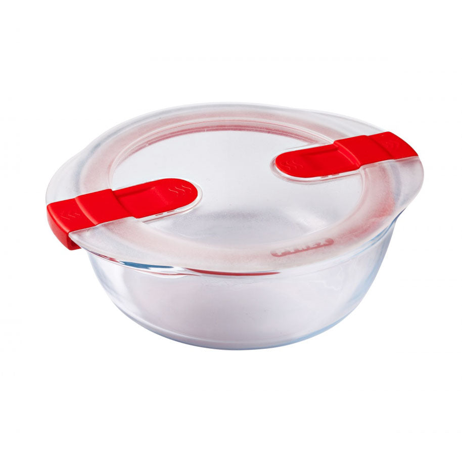Image - Pyrex Cook & Heat Round Glass Food Container with Patented Microwave Safe Lid, 20x18x7cm
