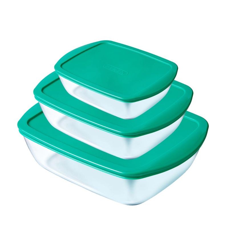 Image - Pyrex Cook & Store Rectangular Dishes with Green Lids Set, 3pcs