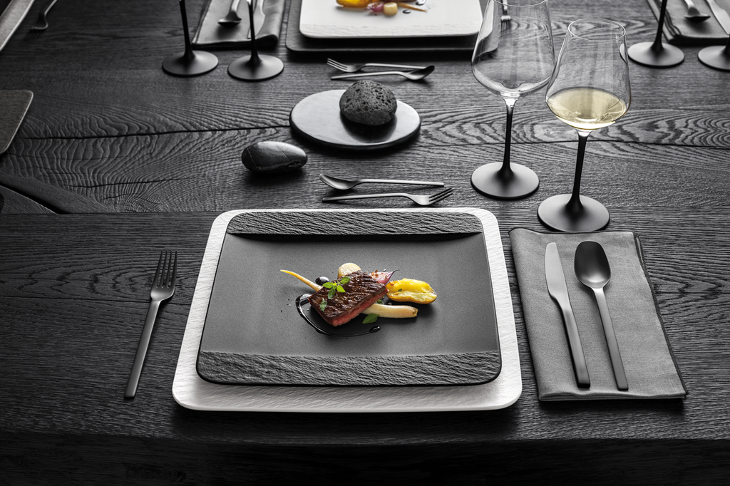 Image - Villeroy & Boch Manufacture Rock Square Dinner Plate, Black/Grey, 28x 28x2cm